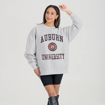 Women's Gameday Couture Steel Auburn Tigers Oversized Good Vibes Premium Fleece Drop Shoulder Pullover Sweatshirt