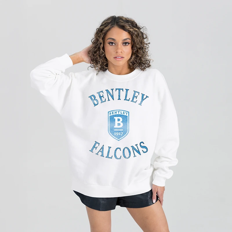 Women's Gameday Couture White Bentley Falcons Oversized Good Vibes Premium Fleece Drop Shoulder Pullover Sweatshirt