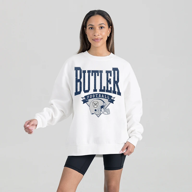 Women's Gameday Couture White Butler Bulldogs Oversized Good Vibes Premium Fleece Drop Shoulder Pullover Sweatshirt