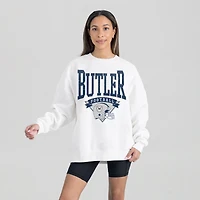 Women's Gameday Couture White Butler Bulldogs Oversized Good Vibes Premium Fleece Drop Shoulder Pullover Sweatshirt