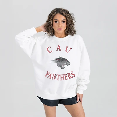 Women's Gameday Couture White Clark Atlanta University Panthers Oversized Good Vibes Premium Fleece Drop Shoulder Pullover Sweatshirt