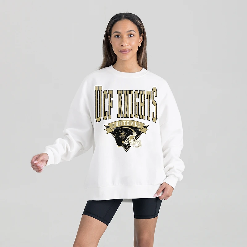 Women's Gameday Couture White UCF Knights Oversized Good Vibes Premium Fleece Drop Shoulder Pullover Sweatshirt
