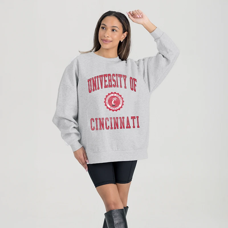 Women's Gameday Couture Steel Cincinnati Bearcats Oversized Good Vibes Premium Fleece Drop Shoulder Pullover Sweatshirt
