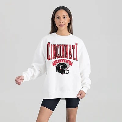 Women's Gameday Couture White Cincinnati Bearcats Oversized Good Vibes Premium Fleece Drop Shoulder Pullover Sweatshirt