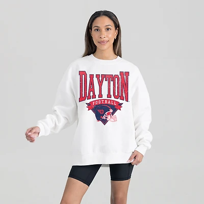 Women's Gameday Couture White Dayton Flyers Oversized Good Vibes Premium Fleece Drop Shoulder Pullover Sweatshirt