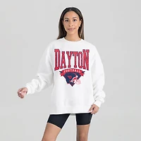 Women's Gameday Couture White Dayton Flyers Oversized Good Vibes Premium Fleece Drop Shoulder Pullover Sweatshirt