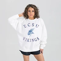 Women's Gameday Couture White Elizabeth City State University Vikings Oversized Good Vibes Premium Fleece Drop Shoulder Pullover Sweatshirt