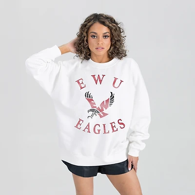 Women's Gameday Couture White Eastern Washington Eagles Oversized Good Vibes Premium Fleece Drop Shoulder Pullover Sweatshirt