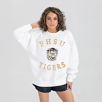 Women's Gameday Couture White Fort Hays State Tigers Oversized Good Vibes Premium Fleece Drop Shoulder Pullover Sweatshirt