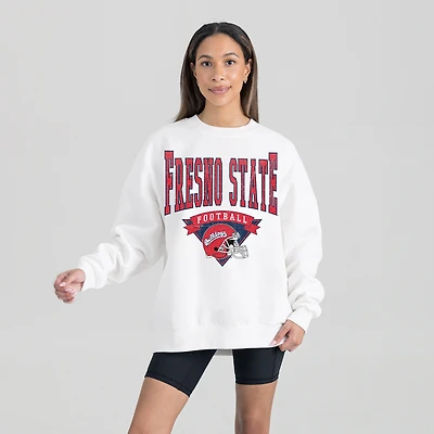 Women's Gameday Couture White Fresno State Bulldogs Oversized Good Vibes Premium Fleece Drop Shoulder Pullover Sweatshirt