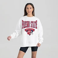 Women's Gameday Couture White Fresno State Bulldogs Oversized Good Vibes Premium Fleece Drop Shoulder Pullover Sweatshirt