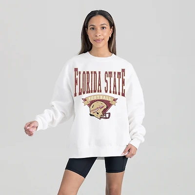 Women's Gameday Couture White Florida State Seminoles Oversized Good Vibes Premium Fleece Drop Shoulder Pullover Sweatshirt