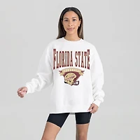 Women's Gameday Couture White Florida State Seminoles Oversized Good Vibes Premium Fleece Drop Shoulder Pullover Sweatshirt