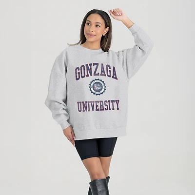 Women's Gameday Couture Steel Gonzaga Bulldogs Oversized Good Vibes Premium Fleece Drop Shoulder Pullover Sweatshirt