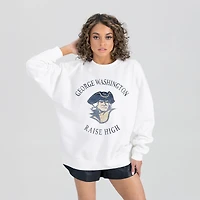 Women's Gameday Couture White George Washington University Oversized Good Vibes Premium Fleece Drop Shoulder Pullover Sweatshirt