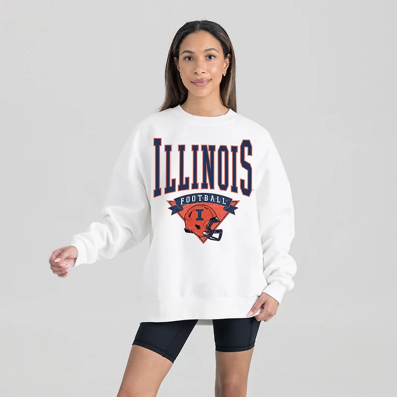Women's Gameday Couture White Illinois Fighting Illini Oversized Good Vibes Premium Fleece Drop Shoulder Pullover Sweatshirt