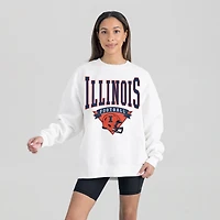Women's Gameday Couture White Illinois Fighting Illini Oversized Good Vibes Premium Fleece Drop Shoulder Pullover Sweatshirt