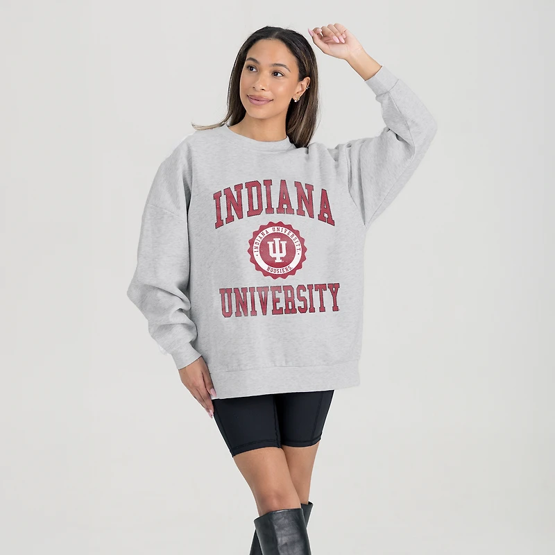 Women's Gameday Couture Steel Indiana Hoosiers Oversized Good Vibes Premium Fleece Drop Shoulder Pullover Sweatshirt