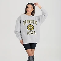 Women's Gameday Couture Steel Iowa Hawkeyes Oversized Good Vibes Premium Fleece Drop Shoulder Pullover Sweatshirt