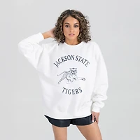Women's Gameday Couture White Jackson State Tigers Oversized Good Vibes Premium Fleece Drop Shoulder Pullover Sweatshirt