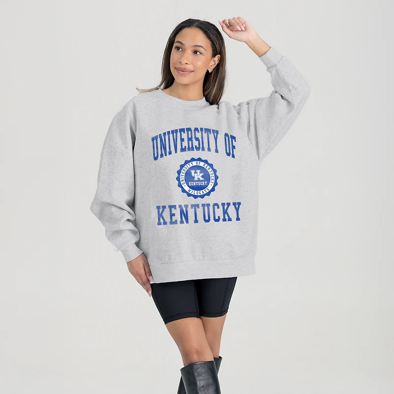 Women's Gameday Couture Steel Kentucky Wildcats Oversized Good Vibes Premium Fleece Drop Shoulder Pullover Sweatshirt