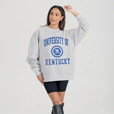 Women's Gameday Couture Steel Kentucky Wildcats Oversized Good Vibes Premium Fleece Drop Shoulder Pullover Sweatshirt