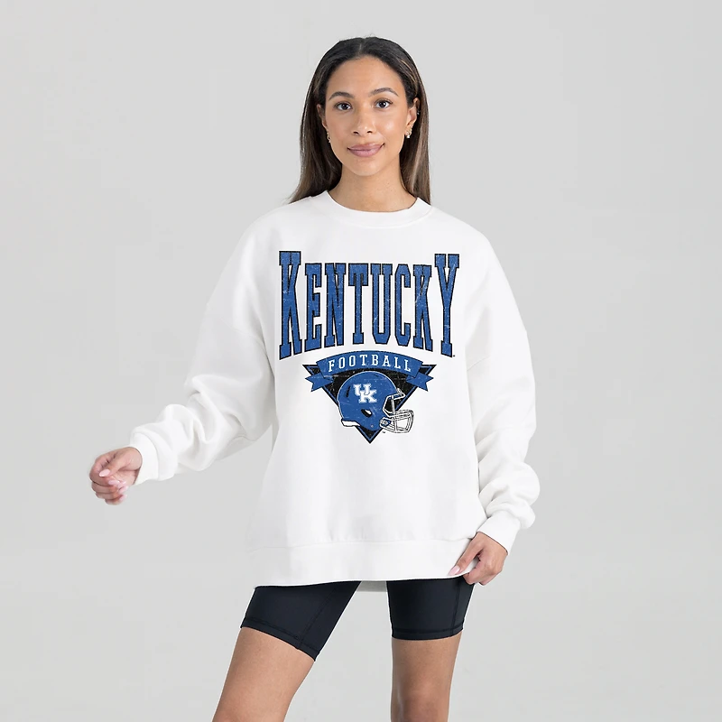 Women's Gameday Couture White Kentucky Wildcats Oversized Good Vibes Premium Fleece Drop Shoulder Pullover Sweatshirt
