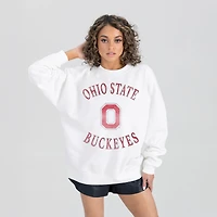 Women's Gameday Couture White Ohio State Buckeyes Oversized Good Vibes Premium Fleece Drop Shoulder Pullover Sweatshirt