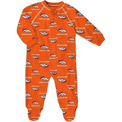 Infant Orange Denver Broncos Allover Print Raglan Full-Zip Sleeper