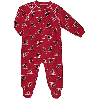 Infant Red Atlanta Falcons Allover Print Raglan Full-Zip Sleeper