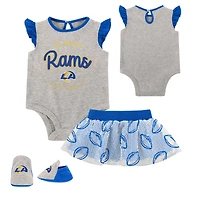 Newborn Heather Gray/Royal Los Angeles Rams All Dolled Up Three-Piece Bodysuit, Skirt & Booties Set