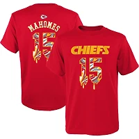 Youth Patrick Mahomes Red Kansas City Chiefs Mainliner Drip Player Name & Number T-Shirt