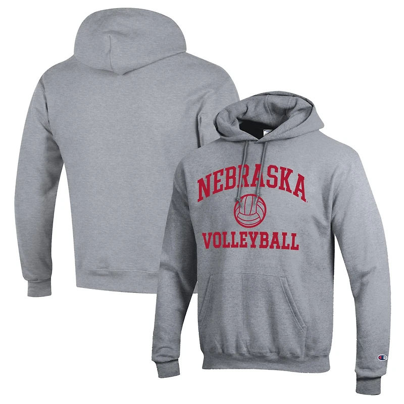 Men's Champion Heather Gray Nebraska Huskers Volleyball Icon Powerblend Pullover Hoodie