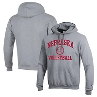 Men's Champion Heather Gray Nebraska Huskers Volleyball Icon Powerblend Pullover Hoodie