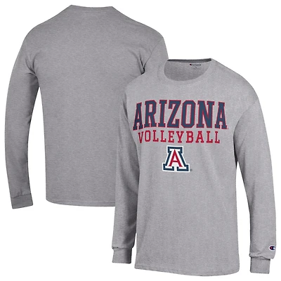 Men's Champion Heather Gray Arizona Wildcats Stack Logo Volleyball Powerblend Long Sleeve T-Shirt