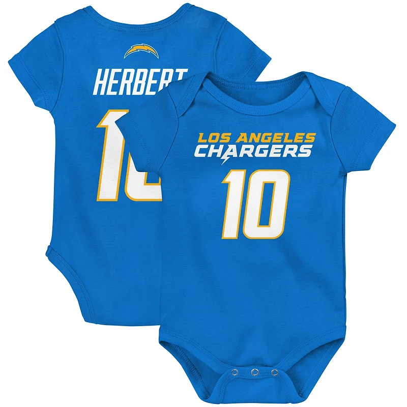 Newborn & Infant Justin Herbert Powder Blue Los Angeles Chargers Mainliner Player Name & Number Bodysuit