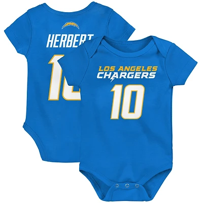 Newborn & Infant Justin Herbert Powder Blue Los Angeles Chargers Mainliner Player Name & Number Bodysuit