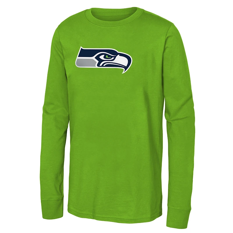 Youth Neon Green Seattle Seahawks Primary Logo Long Sleeve T-Shirt