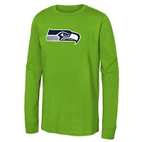 Youth Neon Green Seattle Seahawks Primary Logo Long Sleeve T-Shirt