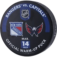 New York Rangers Practice-Used Puck Used During Warmups vs. Washington Capitals on March 14, 2023
