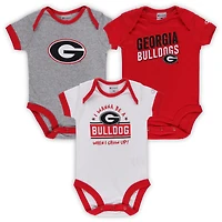 Infant Champion Red/Heather Gray Georgia Bulldogs I Wanna Be Three-Pack Bodysuit Set