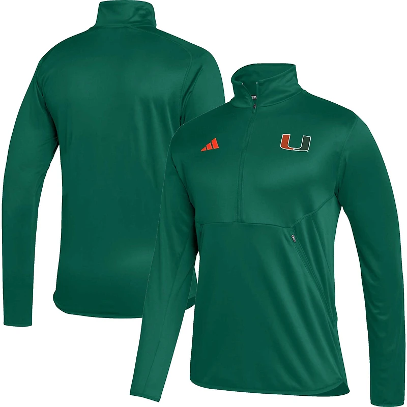 Men's adidas Green Miami Hurricanes 2023 Sideline AEROREADY Half-Zip Top