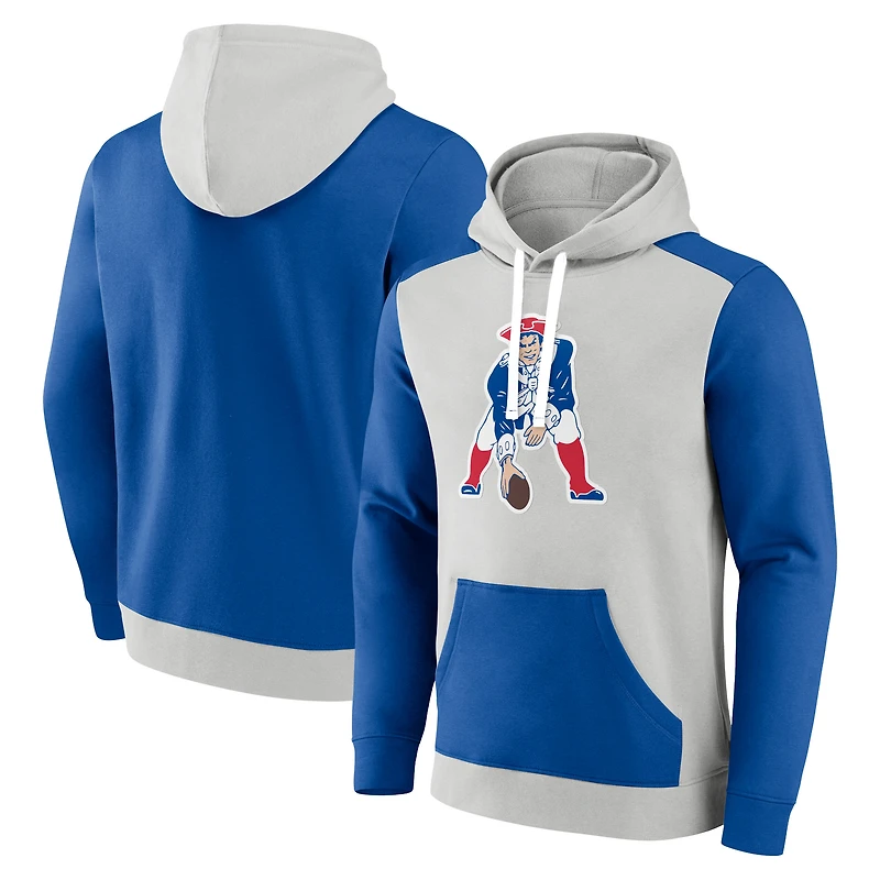 Men's Fanatics Gray/Royal New England Patriots Gridiron Classics Lost Step Pullover Hoodie