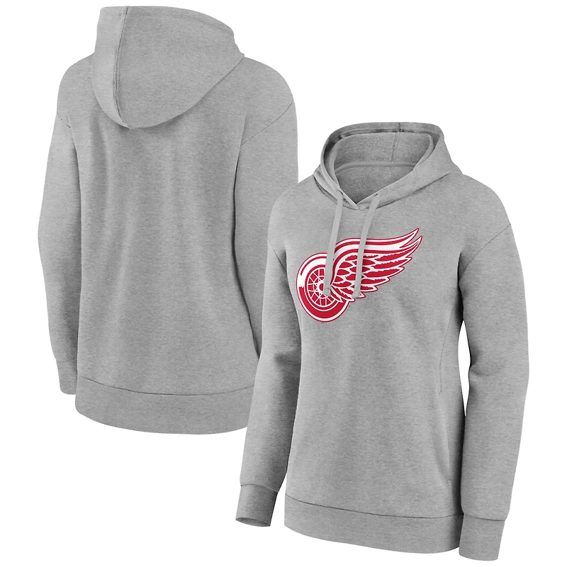 Women's Gray Detroit Red Wings Primary Logo Pullover Hoodie