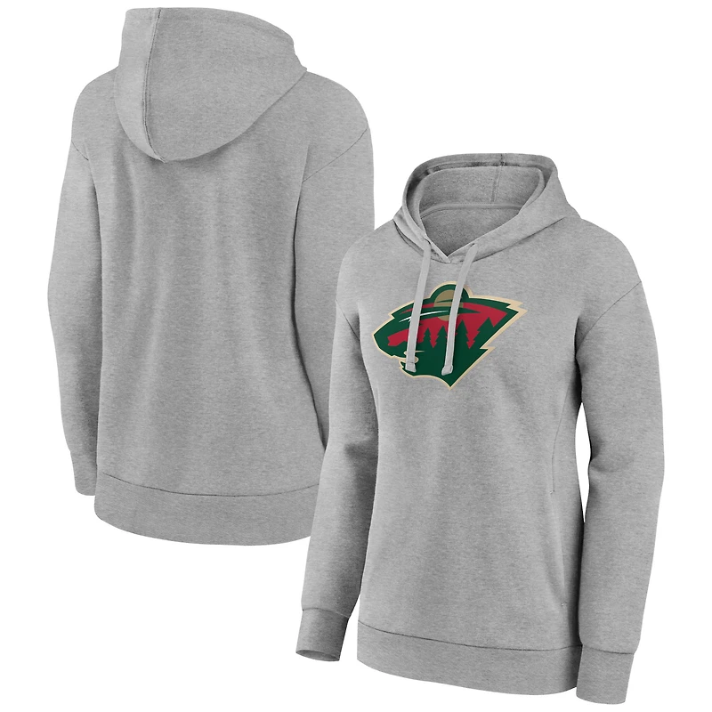 Women's Gray Minnesota Wild Primary Logo Pullover Hoodie