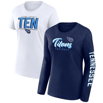 Women's Fanatics Navy/White Tennessee Titans Two-Pack Combo Cheerleader T-Shirt Set