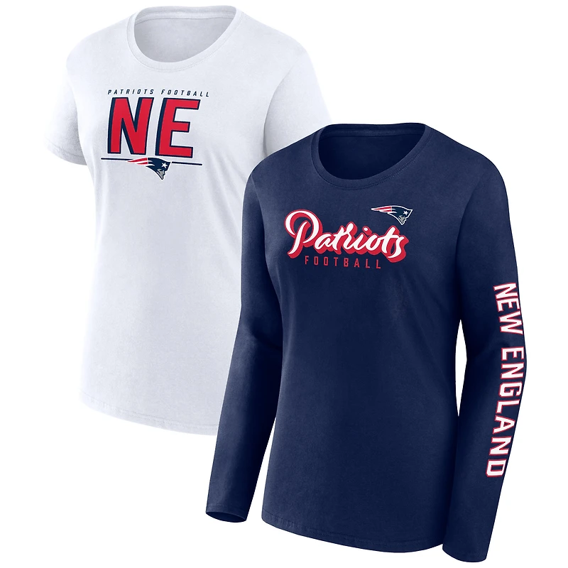 Women's Fanatics Navy/White New England Patriots Two-Pack Combo Cheerleader T-Shirt Set