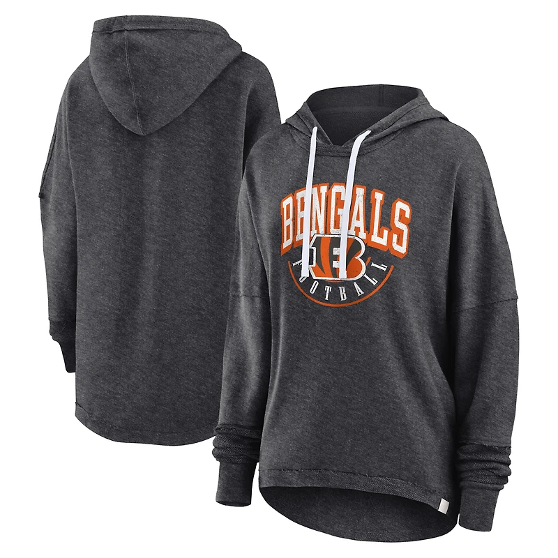 Women's Fanatics Charcoal Cincinnati Bengals Lightewight Modest Crop Lounge Helmet Arch Pullover Hoodie