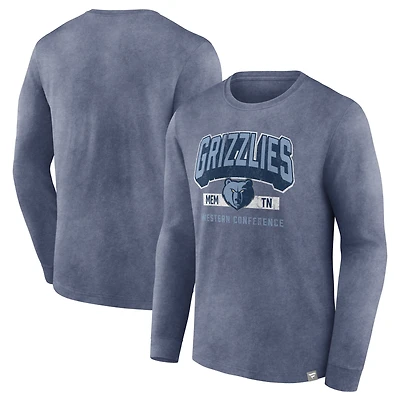 Men's Fanatics Heather Navy Memphis Grizzlies Front Court Press Snow Wash Long Sleeve T-Shirt