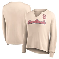 Women's Fanatics Cream St. Louis Cardinals Go For It Waffle Knit Long Sleeve Notch Neck T-Shirt